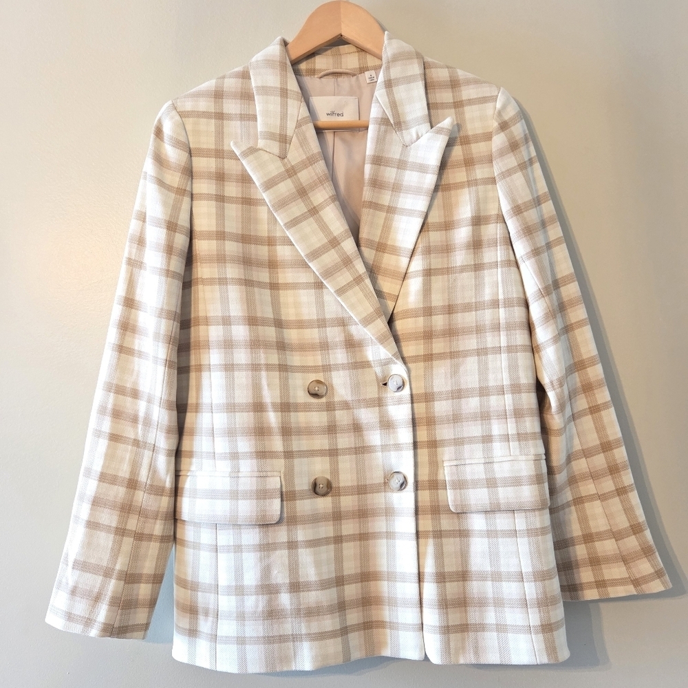 Aritzia Wilfred Destiny Double Breasted Plaid Professional Casual Blazer Size 4 - Picture 9 of 16